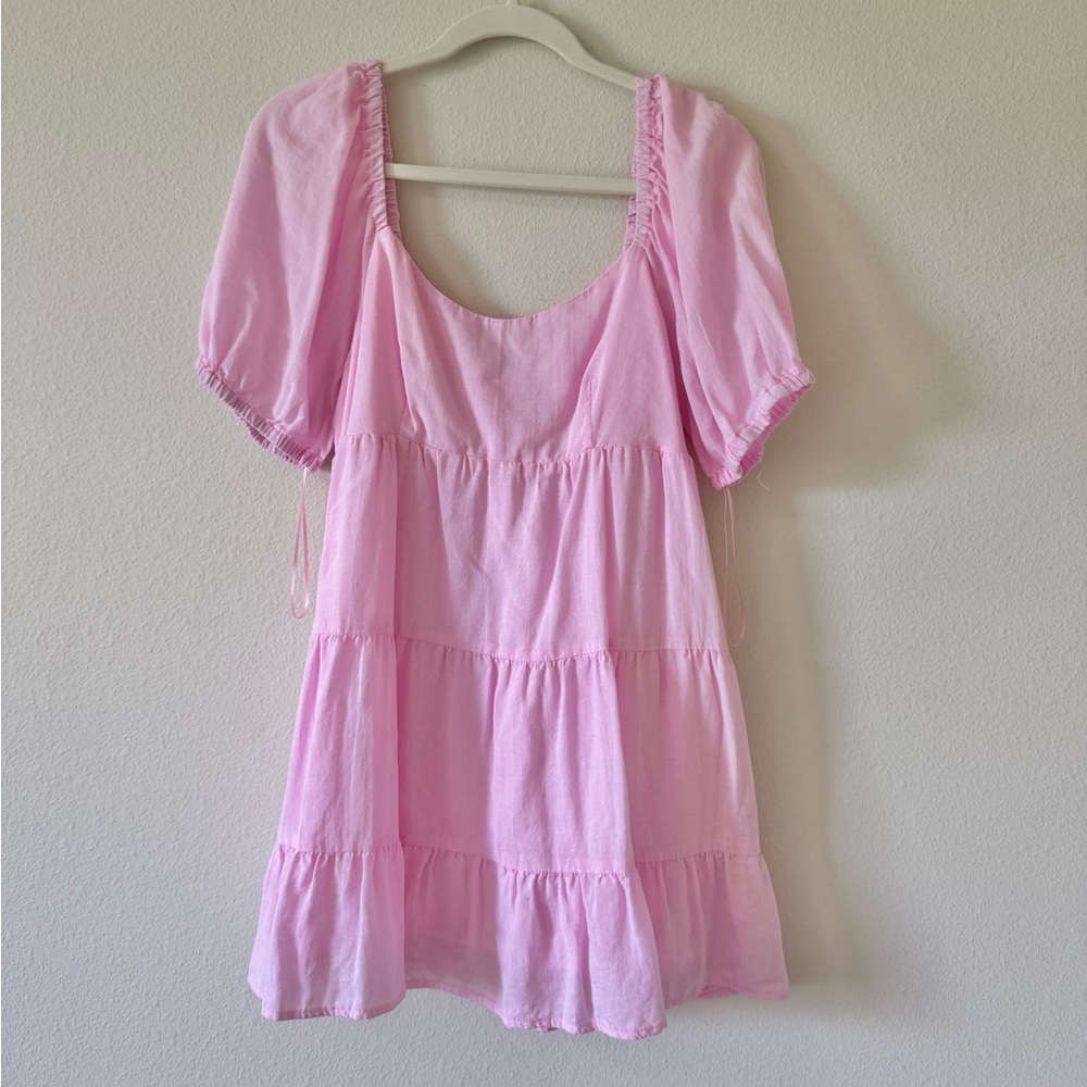 Pink puff sleeve mini dress